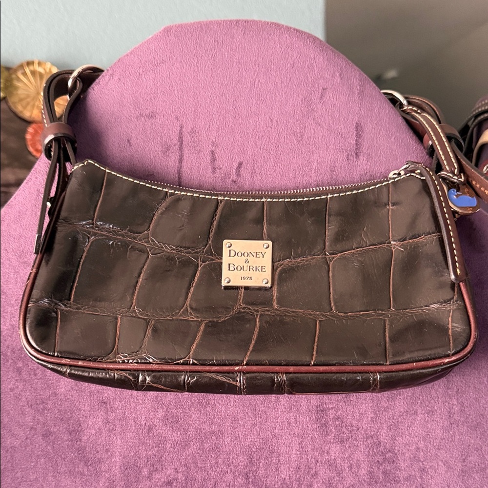 Dooney & Bourke Dark Brown Croc-Embossed Shoulder Bag